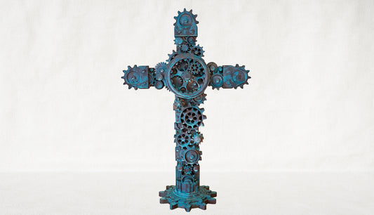 Industrial Gear Cross (Aged Bronze - Turquoise Patina)