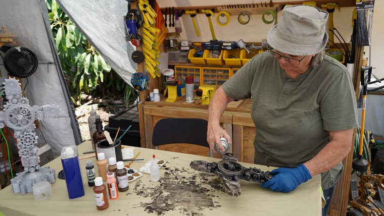 Priming a gear cross in the studio